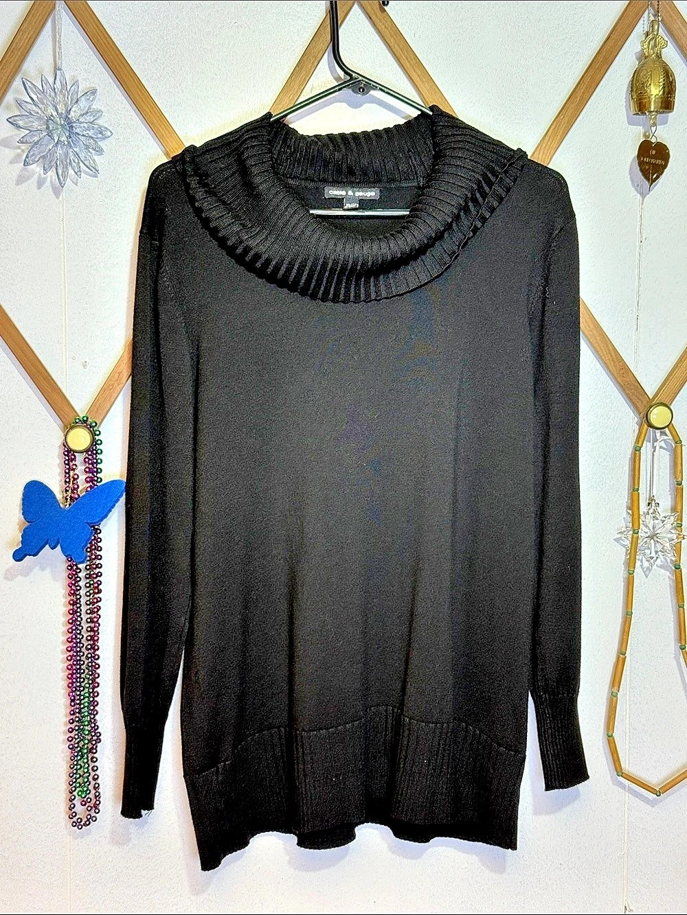 CABLE & GAUGE Black Cowl Neck Sweater